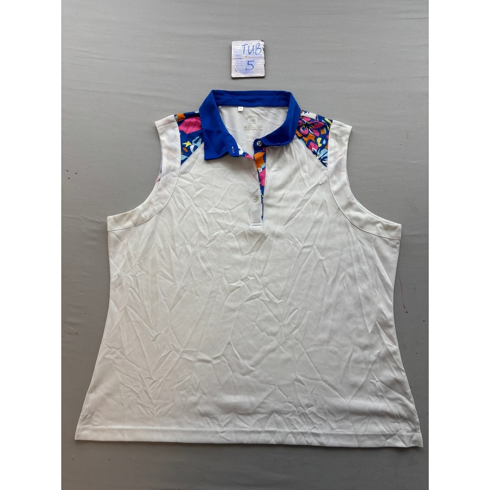 Monterey Club Womens XXL White Sleeveless Golf Polo Dry Swing Floral Accents